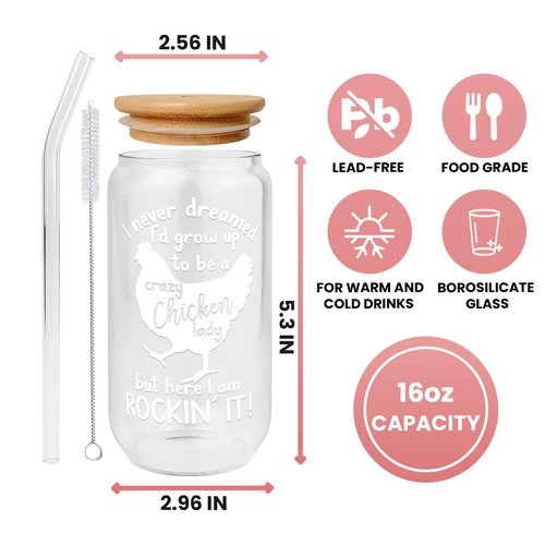Pawzity Chicken Gifts for Women - Chicken Themed Gifts - Chickens Lover Gift, Chickens Lady Mom Gift - Christmas Ideas for Women - Farmer Animal Present Ideas - 16 Oz 2-sided Can Glass