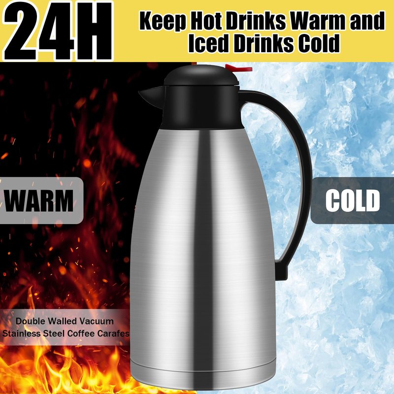 Nuogo 2 Pcs 102 oz Thermal Coffee Carafe Insulated Stainless Steel Carafe Double Walled Vacuum Coffee Thermal Pot with Brush for Home Office Use Keep 24 Hours Hot Water Tea(Silver)
