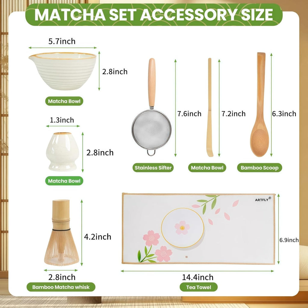 Skiennix 7-Piece Japanese Matcha Set - Complete Kit with Ceramic Bowl, Bamboo Whisk & Accessories