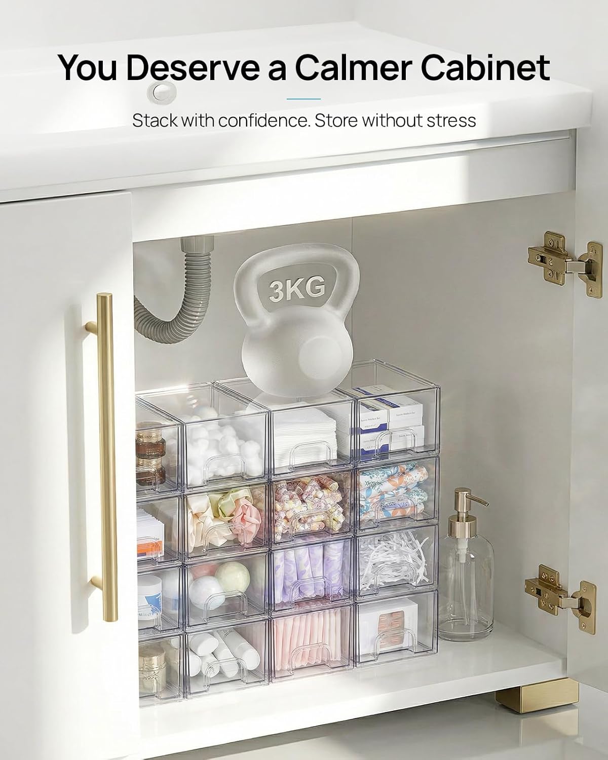 Vtopmart Small Clear Stackable Storage Drawers - Acrylic Makeup Organizer for Bathroom & Kitchen