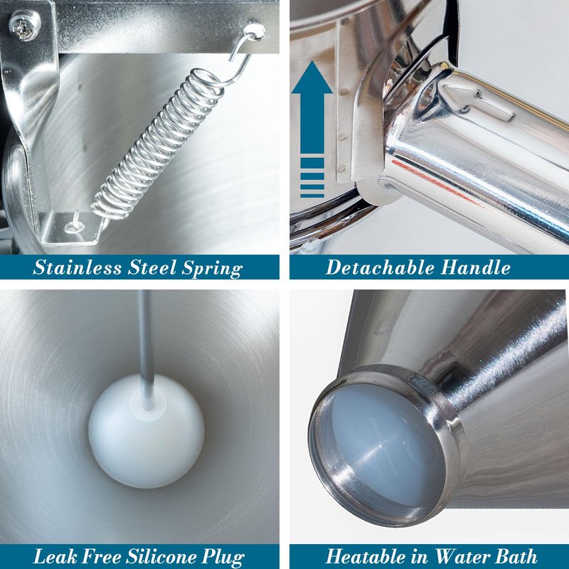 WIHBOIR Stainless Steel Pancake Batter Dispenser with Squeeze Handle and Multi-Nozzle, for Pancakes, Cupcakes, and Baked Goods. 20 oz