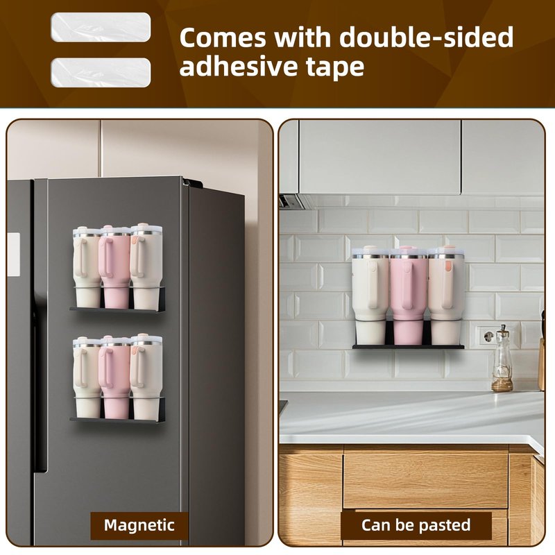 ARTISAN OF VICTORY 2 Pack Magnetic Cup Holder for Stanley 30/40 oz - Heavy Duty Metal Kitchen Organizer with Self-Adhesive Tape for Stanley Accessories, Space-Saving Kitchen Storage for Home& Office