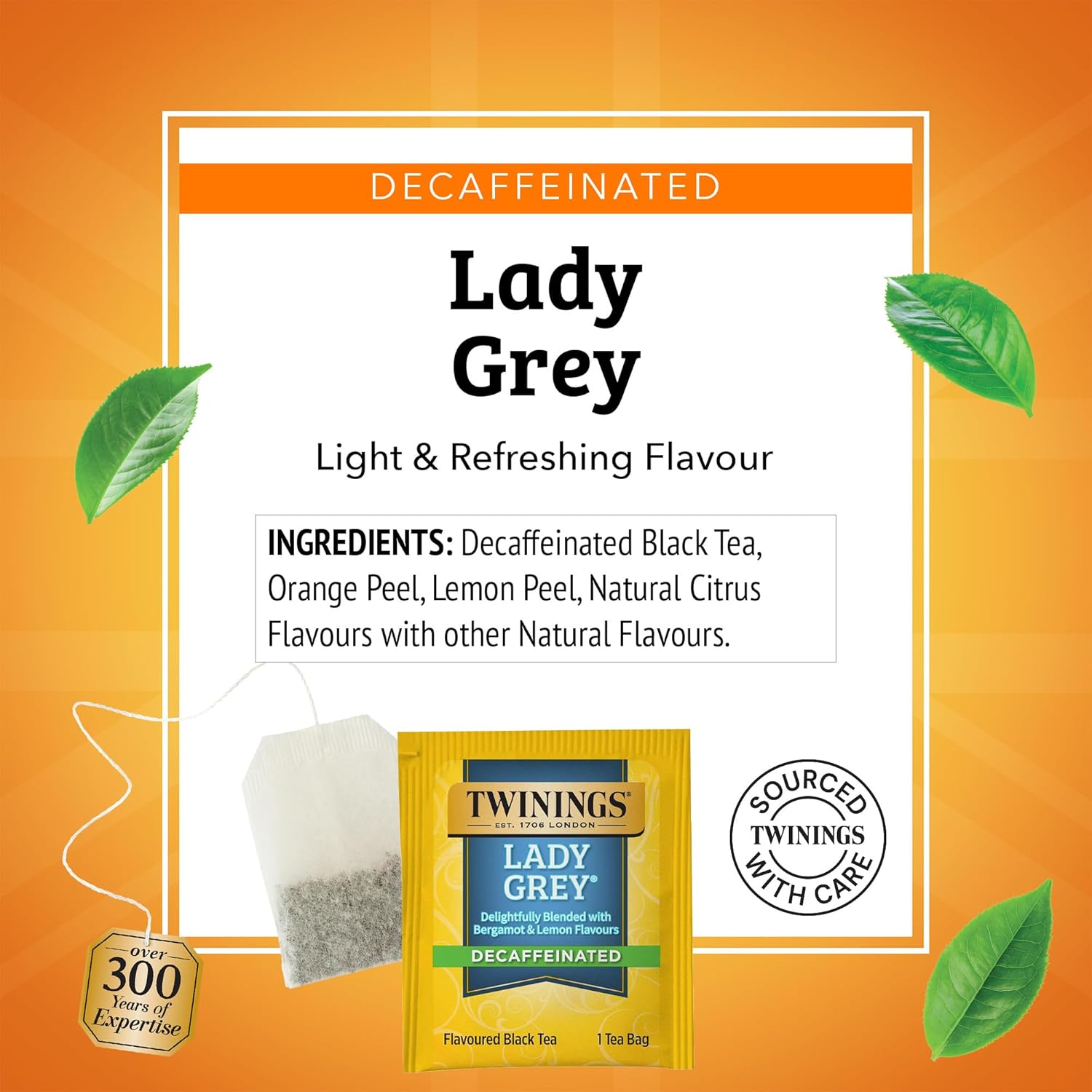 Twinings Decaffeinated Lady Grey Black Tea - Individually Wrapped 20 Count with Orange & Lemon Peel