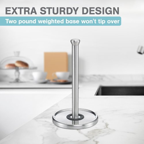 Polder Single-Tear Paper Towel Holder, Kitchen Organization and Storage, Stainless Steel Paper Towel Holder, Fits Standard and Jumbo-Sized Paper Towel Rolls, 12.6" H x 7.1" Dia.
