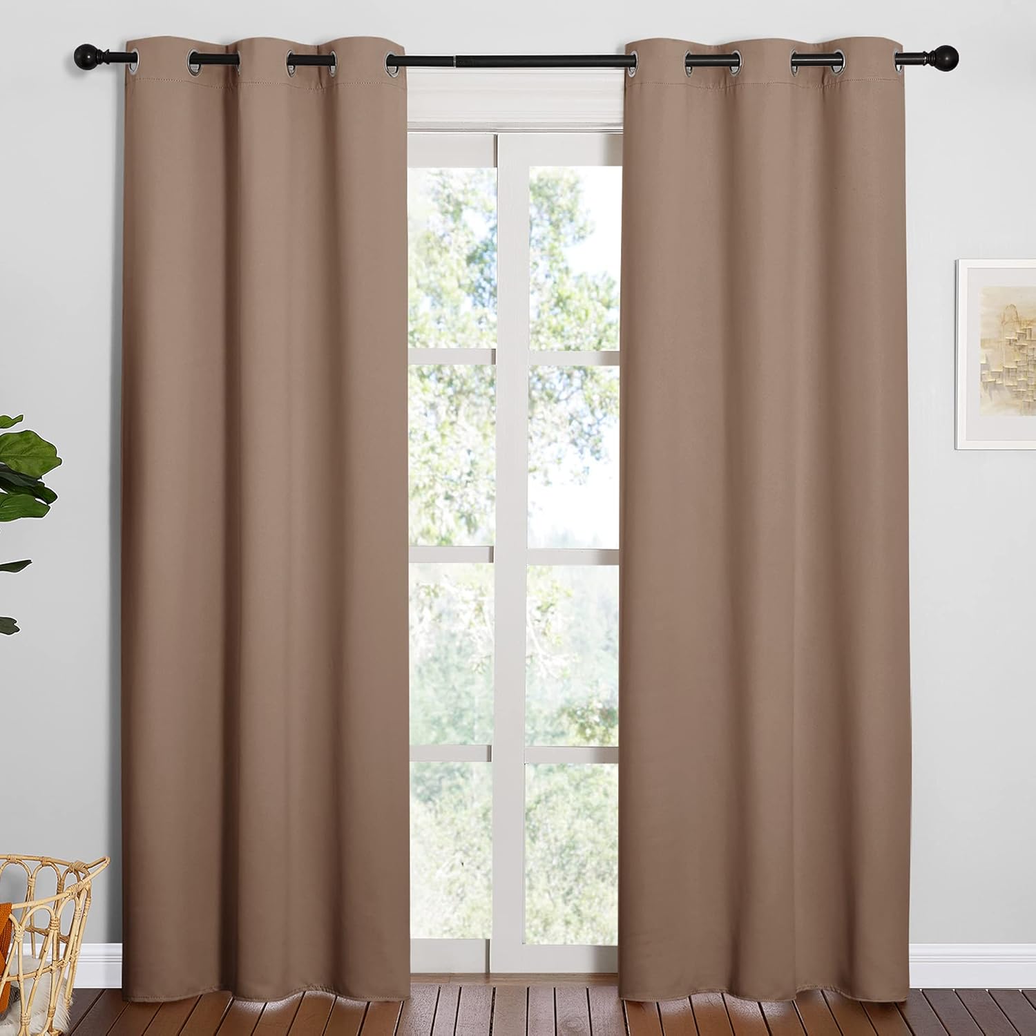 NICETOWN Blackout Curtains - Thermal Insulated Grommet Drapes for Bedroom | 42x84 Inch, Cappuccino