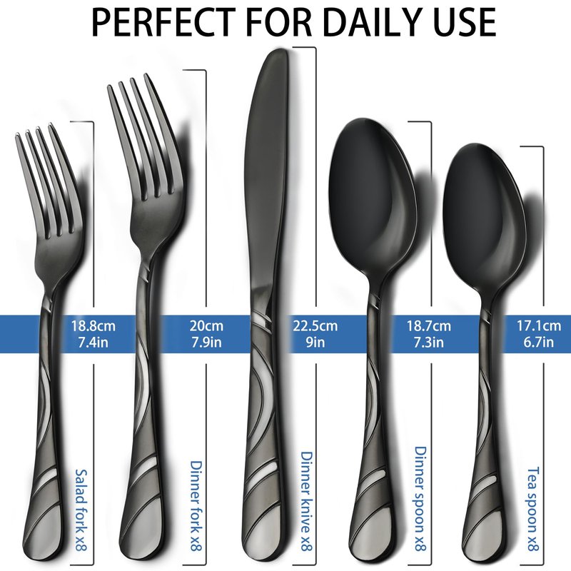 Black Silverware Set for 8, 18/0 Stainless Steel 40-Piece Frosted & Mirror Finish Flatware Set, Modern Cutlery Set for Wedding Restaurant Housewarming Party Event Serving For 8