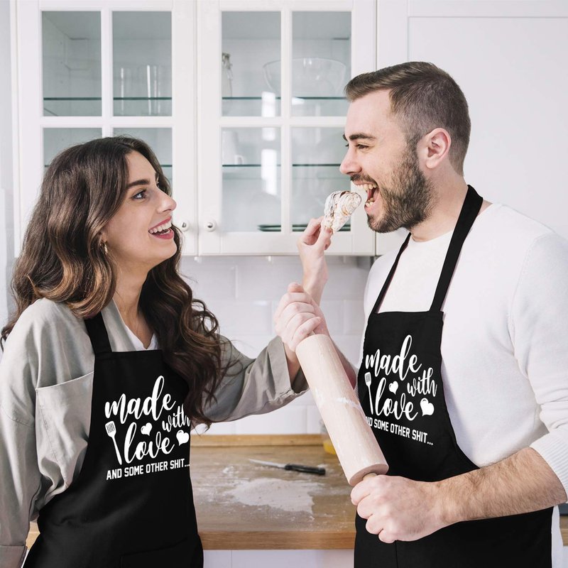 Saukore Funny Aprons for Women Men, Novelty Kitchen Cooking Apron with 2 Pockets, Cute Baking Gifts for Bakers, Birthday Mothers Day Apron Gift for Mom Wife Husband Sister Daughter Grandma