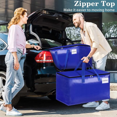HomeHacks Heavy-Duty Moving Bags - 8-Pack Collapsible Storage Totes with Strong Zippers & Handles | 93L (Blue)