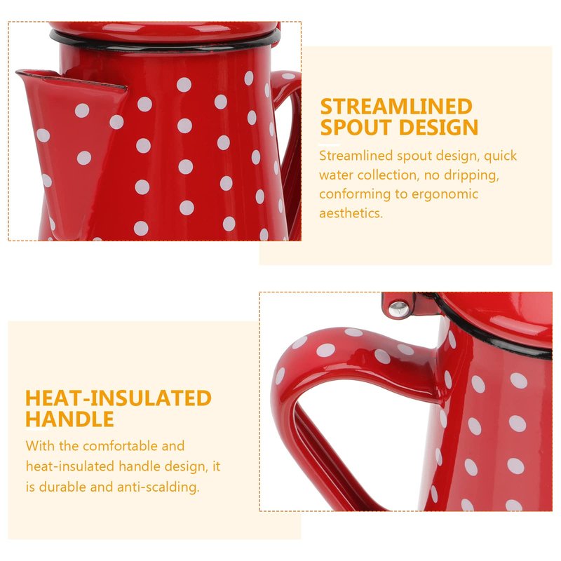Zerodeko Enamel Kettle 7.48 Inch Pour-over Pot with Heat-Resistant Handle 17 Oz Household Stovetop Water Boiling Kettle for Kitchen Use