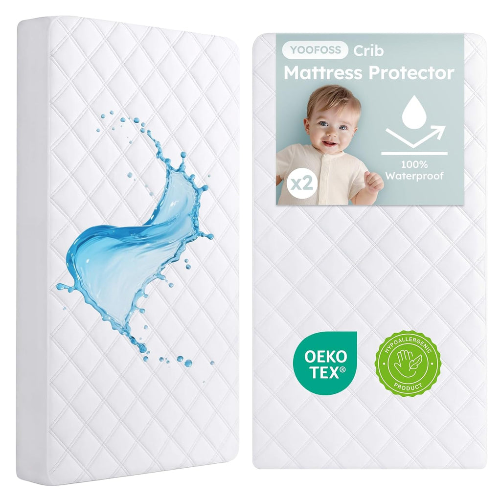 Yoofoss Waterproof Crib Mattress Protector - Ultra Soft & Breathable | 2 Pack, Fits Standard 52''x28'' Cribs