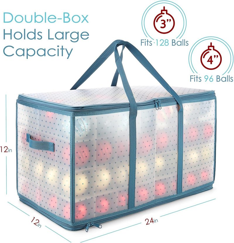 Hearth & Harbor Christmas Tree Storage Bag 7.5 ft, Wrapping Paper Storage Organizer Container & Large Christmas Ornament Storage Box With Adjustable Dividers