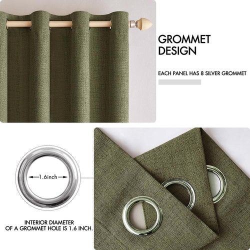 MIULEE Blackout Curtains - 100% Thermal Insulated Linen Texture Drapes | Light Olive Green, 52x72 Inch (2 Panels)