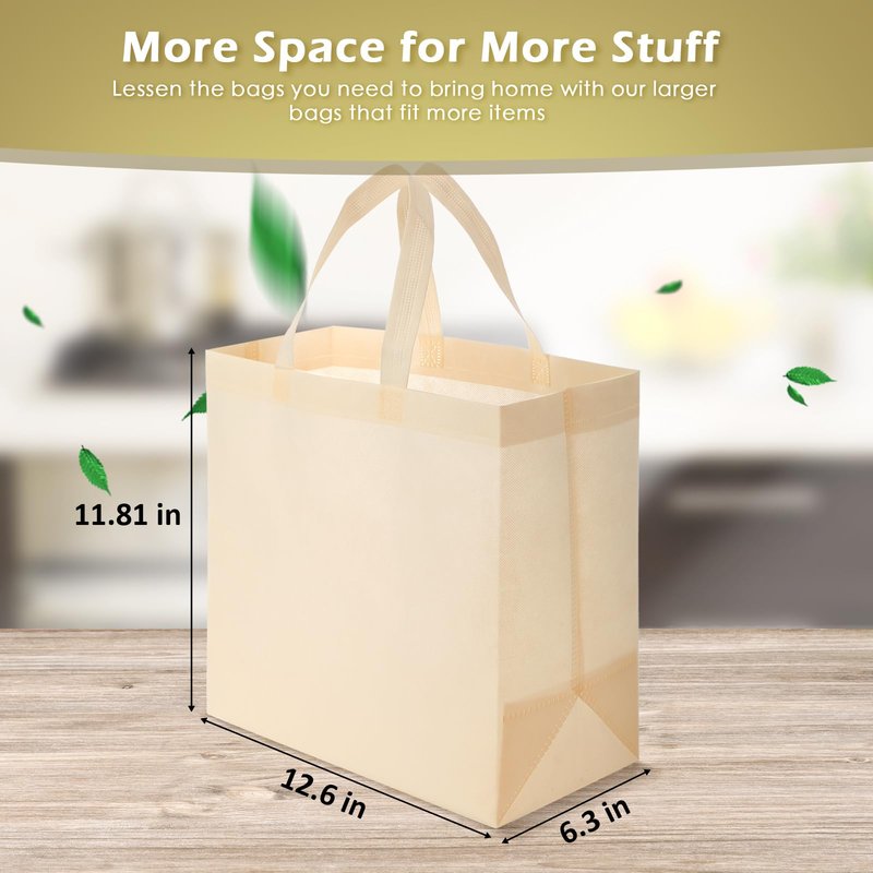Vincreem 30 Pcs Reusable Tote Bag Bulk Non Woven Grocery Bag with Handle Blank Foldable Shopping for Groceries Shop Retail(Beige)