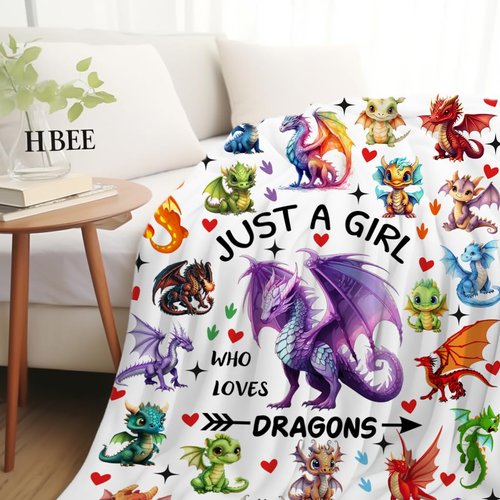 Dragon Blanket Merch Just A Girl Who Loves Dragons Blanket Soft Cozy Flannel Throw Blankets Room Decor Bedding Gifts for Girls Boys Kids Women Adults 50"x40"