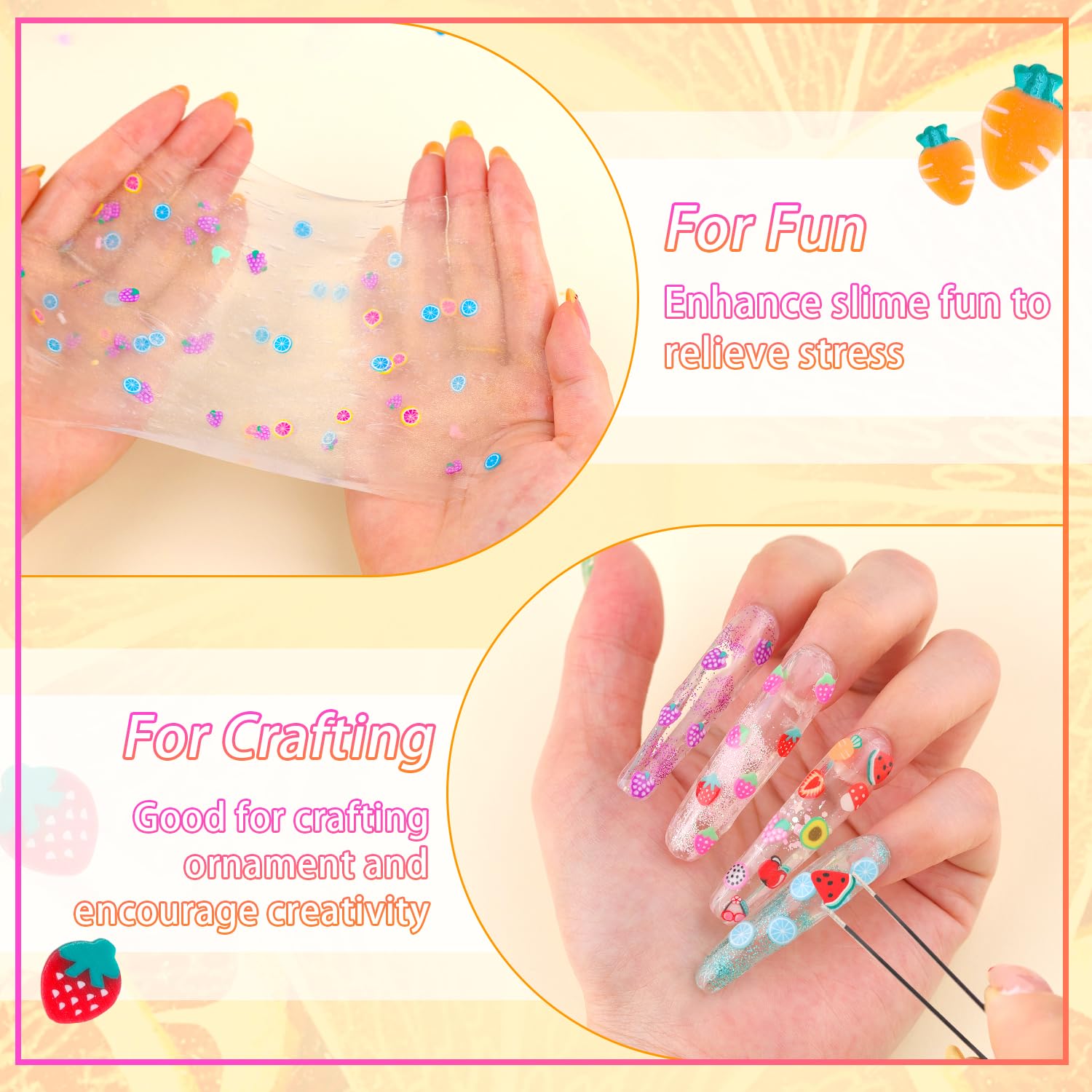 TINKRSTUFF Fruit Slice Polymer Clay Slime Add-Ins - 24-Grid Assorted Fimo Accessories for Nail Art & DIY Crafting