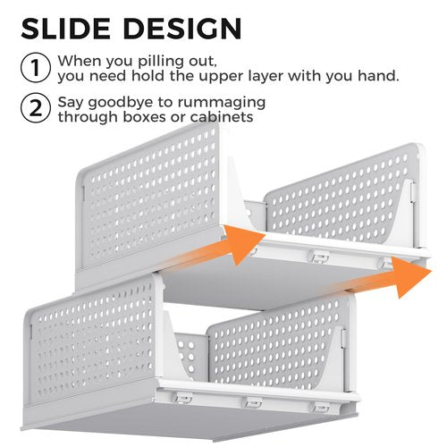 Pinkpum 5 Pack Stackable Plastic Storage Closet Organizers and Storage Bins Drawer Shelf Storage Container for Wardrobe Cupboard Kitchen Bathroom Office White