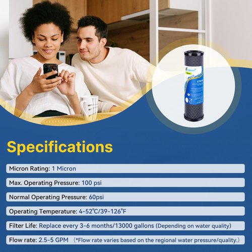 EXCELPURE 1 Micron 10" x 2.5" Whole House CTO Carbon Water Filter Cartridge Replacement for Home Countertop System, Dupont WFPFC8002, WFPFC9001, FXWTC, SCWH-5, WHEF-WHWC, WHCF-WHWC, CTO10, T01, 4PACK