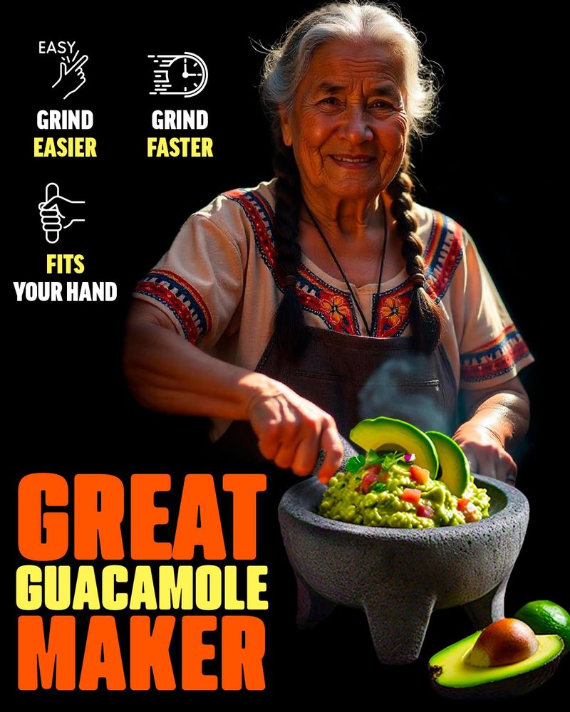 Authentic Molcajete Mexicano Made of Volcanic Rock | 3 Pcs Set (1 Mortar + 1 Pestle + 1 MexTowel) High-Heat Resistant, Mexican Mortar and Pestle Set, Guacamole Bowl and Masher