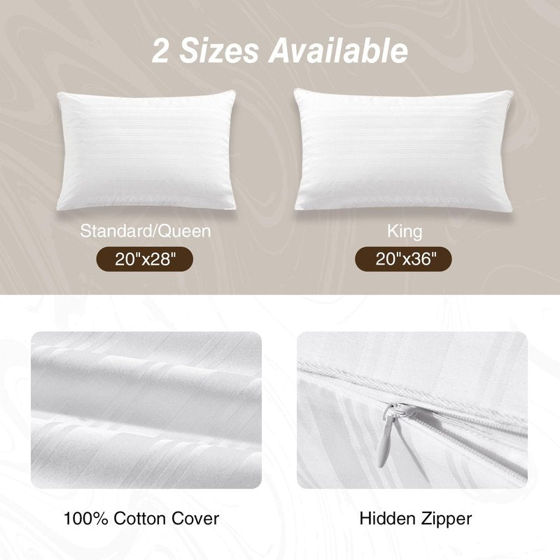 puredown® Goose Feather Down Pillows Set of 2 with 100% Cotton Cover, Hotel Collection Pillows, King Size for Stomach, Side & Back Sleepers