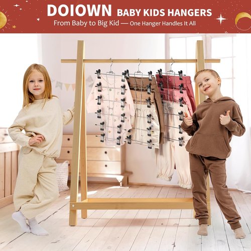 DOIOWN 6-Tier Baby Hangers with Clips - Space-Saving Adjustable Stainless Steel Hangers for Kids' Clothes