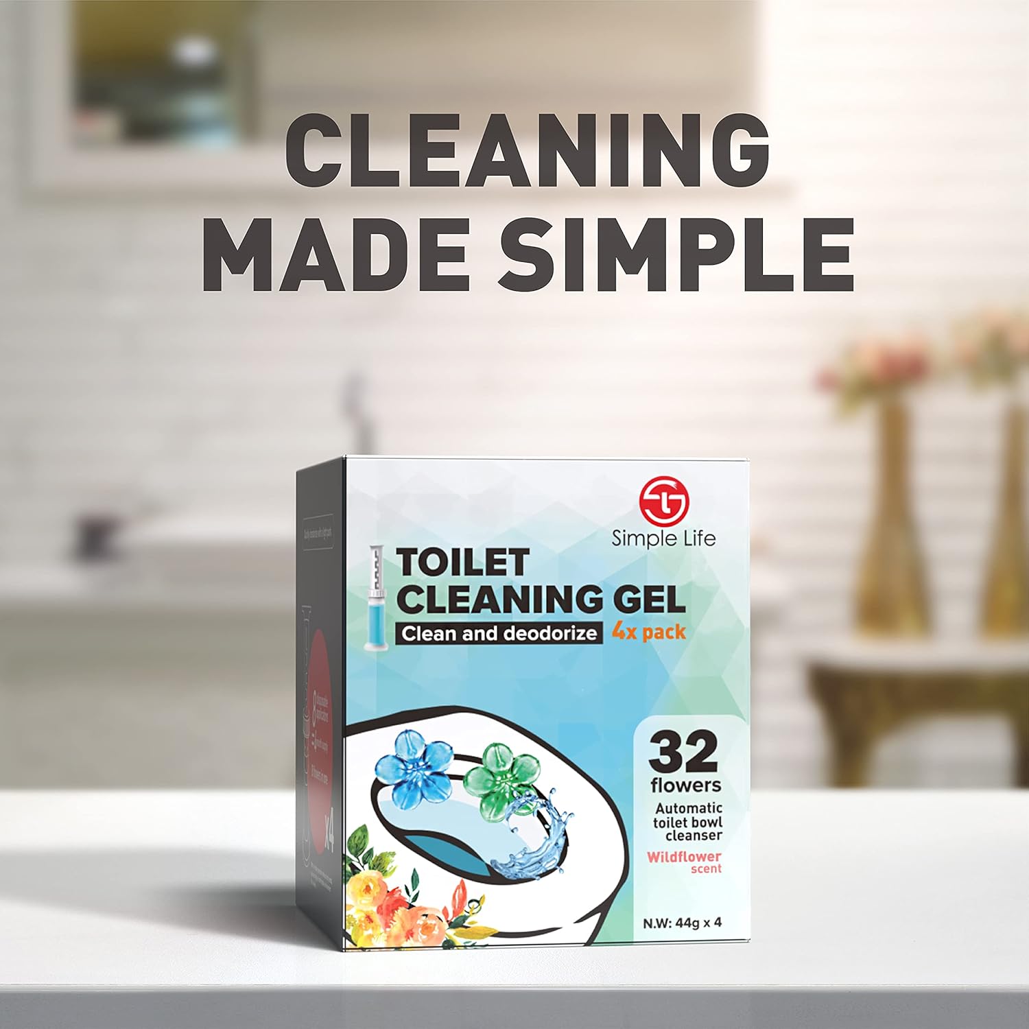 Simple Life Toilet Bowl Cleaner Gel - Fresh Flower Scent | Limescale & Stain Remover | 32 Stamps, Blue & Green