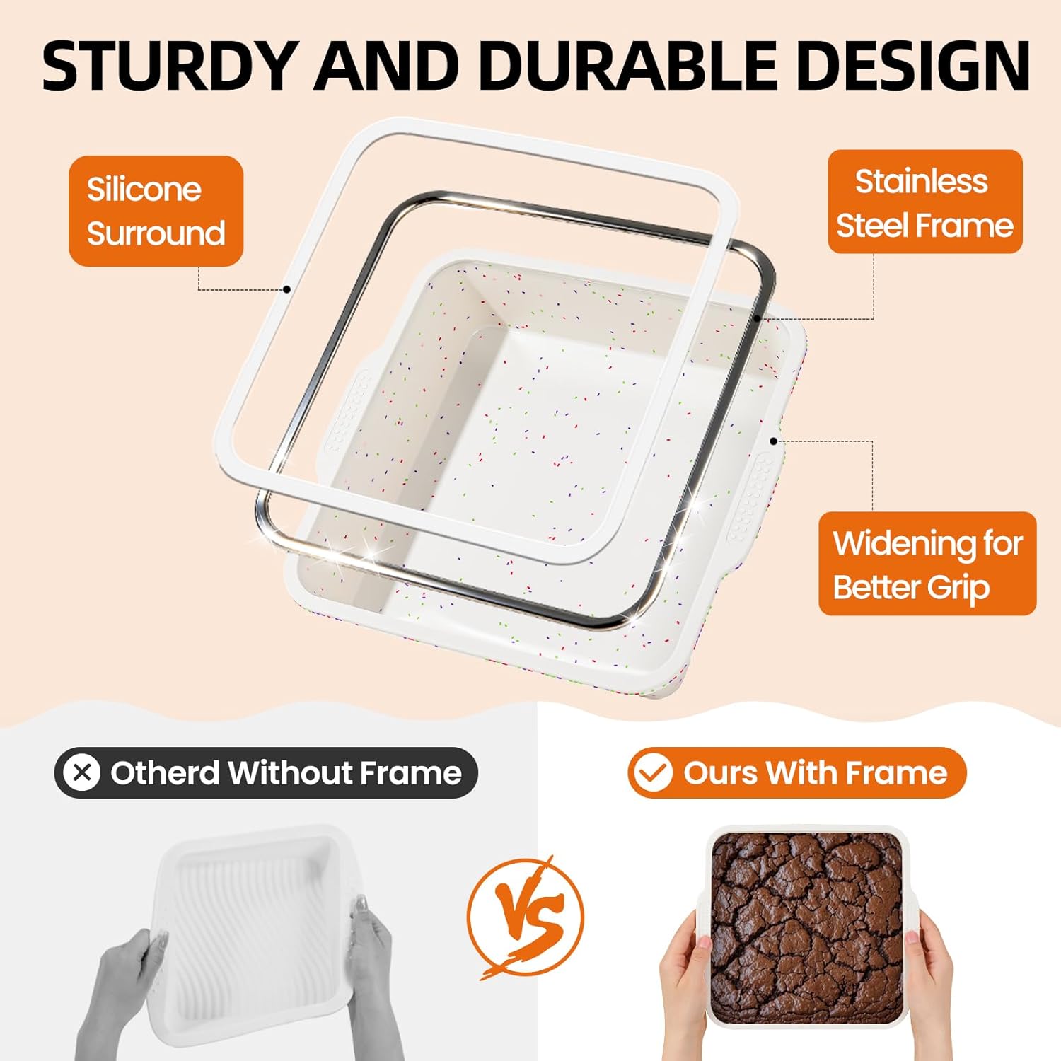 SJ Silicone Square Cake Pan Set - 8 x 8 Inch Nonstick Molds with Metal Reinforced Frame - BPA Free for Cakes, Brownies, and More