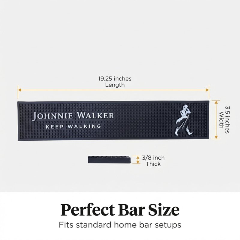 Johnnie Walker Bar Mat Keep Walking Scotch Whisky Spill Mat Rail Drip Mat - 19.25" x 3.5"