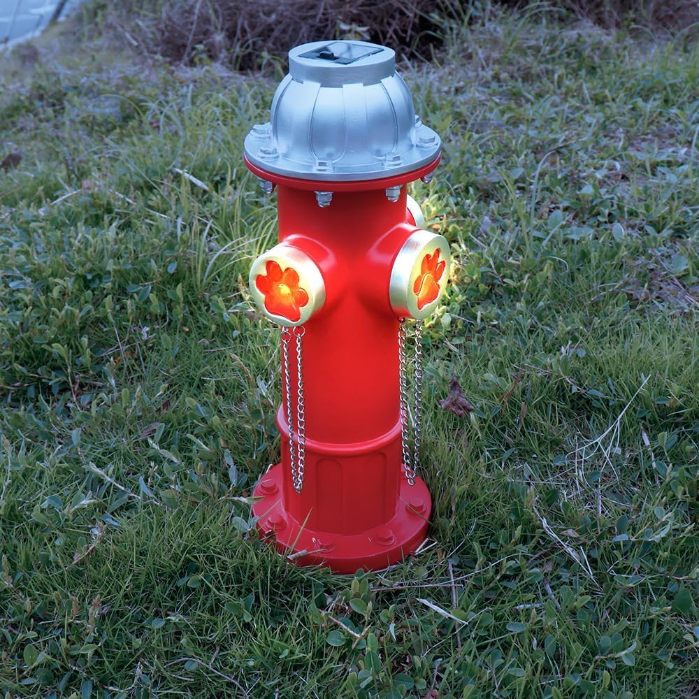 Skiennix Fake Fire Hydrant Statue - Solar Light Garden Decoration with Glowing Paw Prints | 14.5" Tall