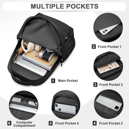Lendolk Cute Black School Backpack for Teens Girls Boys Waterproof School Bag Basic Backpack for College Students Multi Pocket Backpack Lightweight Casual Daypack Backpacks for Women Men