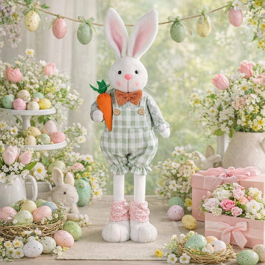 Skiennix Adjustable Easter Bunny Gnome Plush - Extendable 16.1” to 21.7” Spring Decor for Home & Holiday Display