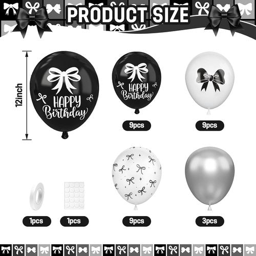 Black Bow Balloons - 30 Pcs 12-Inch Black & White Balloons for Bachelorette & Bridal Party Decor