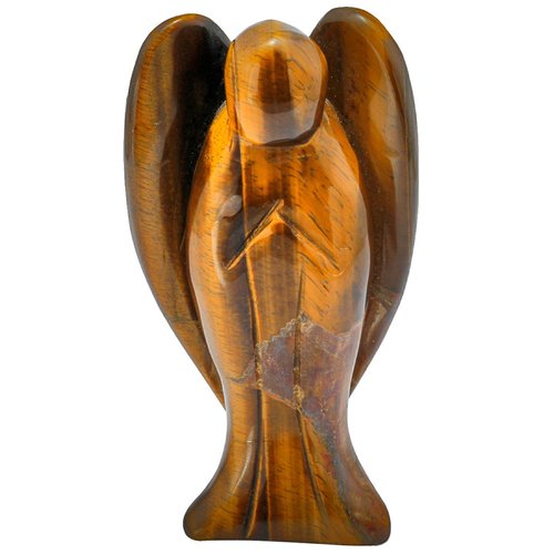 SUNYIK 3" Tiger's Eye Hand-Carved Guardian Angel Statue, Polished Crystal Healing Stone Praying Angel Figurine for Home Office Spiritual Gift, Reiki Blessing Pocket Amulet for Women