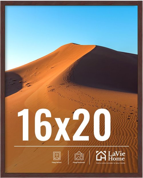 LaVie Home 16x20 Picture Frame - Classic Brown Wall Display with HD Plexiglas | Vertical & Horizontal Use
