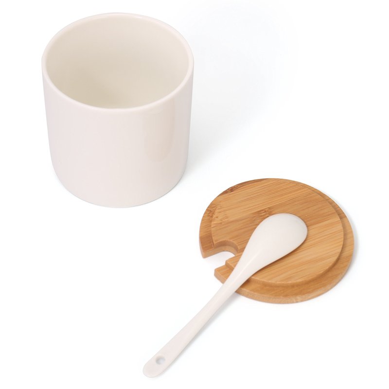 Lucky Goddness June Sky Ceramic Food Storage Containers with Bamboo Lid- Modern Design Porcelain Jar- Perfect Canister for Sugar Bowl Serving Tea, Coffee, Spice- Condiment Pot 8 oz, white