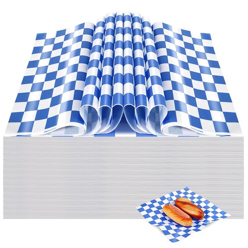 Colarr 1000 Pcs Waxed Paper Sheets Bulk 15 x 15 Inch Large Sandwich Wrapping Papers Checkered Deli Food Basket Liners for Burgers Bread Restaurant Barbecue Picnic(Dark Blue)