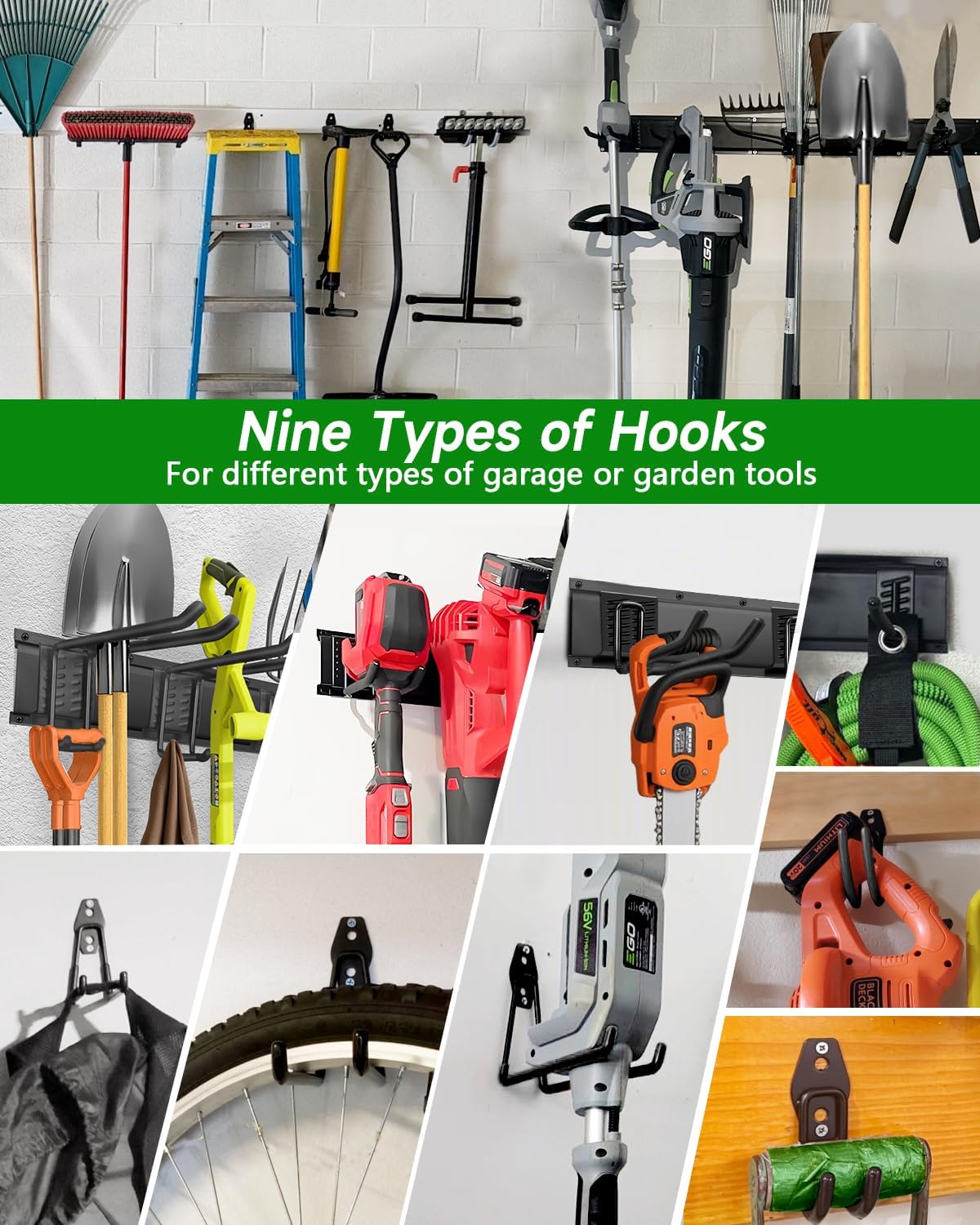 PIYILO Garden Tool Organizer - 48-Inch Heavy Duty Wall Hooks for Ladder, Bike & Tool Storage (23 Pack)