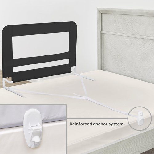 Dream On Me Mesh Security Bed Rail – Toddler Safety Guard with Breathable mesh, Reinforced Anchor System, Lightweight, Portable, fits Adult Twin-Size beds, Black