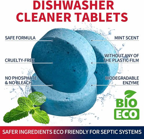 Dishwasher Cleaner Tablets by EcoClean - 90 Mint Fresh Tabs for Deep 360° Grease & Limescale Removal
