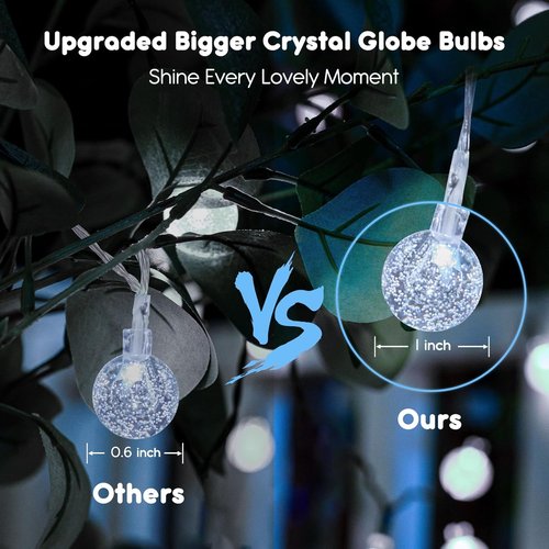 Minetom Crystal Globe String Lights - 100 LED Waterproof Fairy Lights with Remote & Timer | 33 ft White Decor