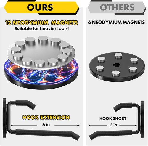 E-Blackpro Strong Magnetic Hooks - Heavy Duty 20lb Rare Earth Magnets for Garage Storage | 4 Pack