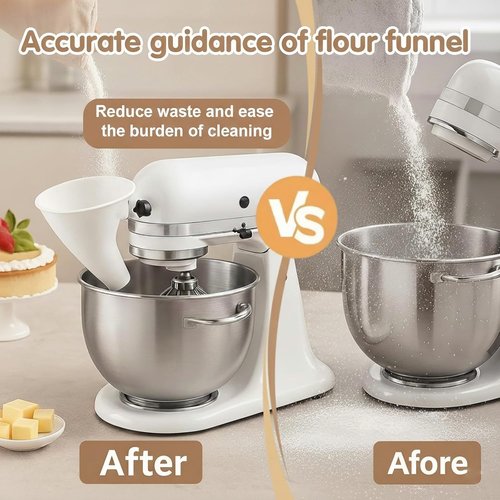 KitchenAid Flour Funnel Set - Easy-Pour Baking Accessory for 4.5–5 Qt Tilt-Head Mixers | Dishwasher-Safe, White