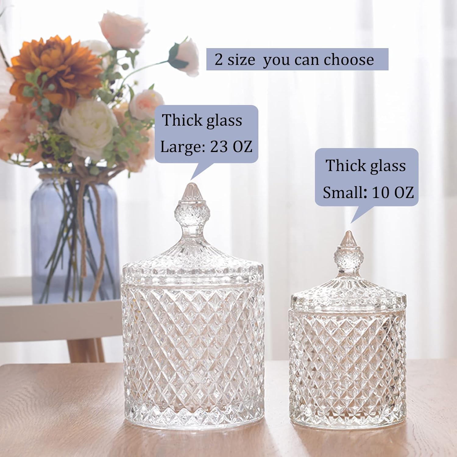 Qtip Holder - Thick Glass Apothecary Jars with Lid | 2 Pack Bathroom Storage for Cotton Swabs, Jewelry & More