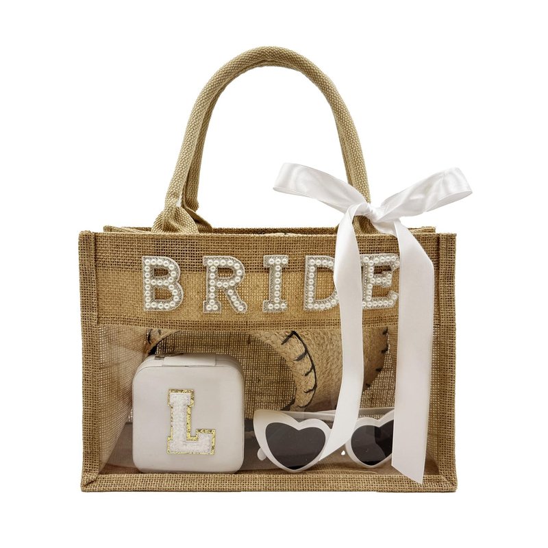 WAFOIRO Bride Tote Bag Bride to be Beach Bag with Pearl Rhinestone Letters Bachelorette Party Bridal Shower Wedding Honeymoon Gift Bag(Mini)