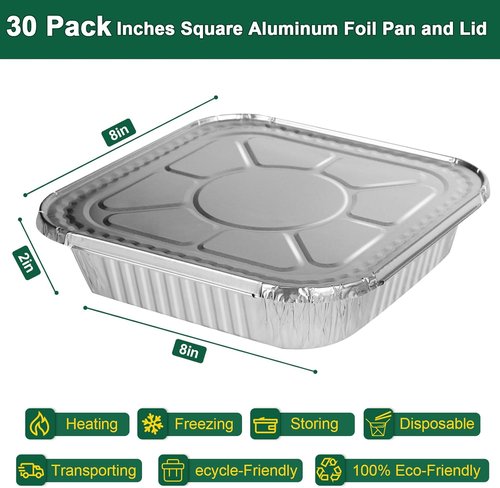 Aluminum Pans with Lids by [Brand Name] - 30 Pack Disposable Square Foil Pans for Air Fryer & Oven