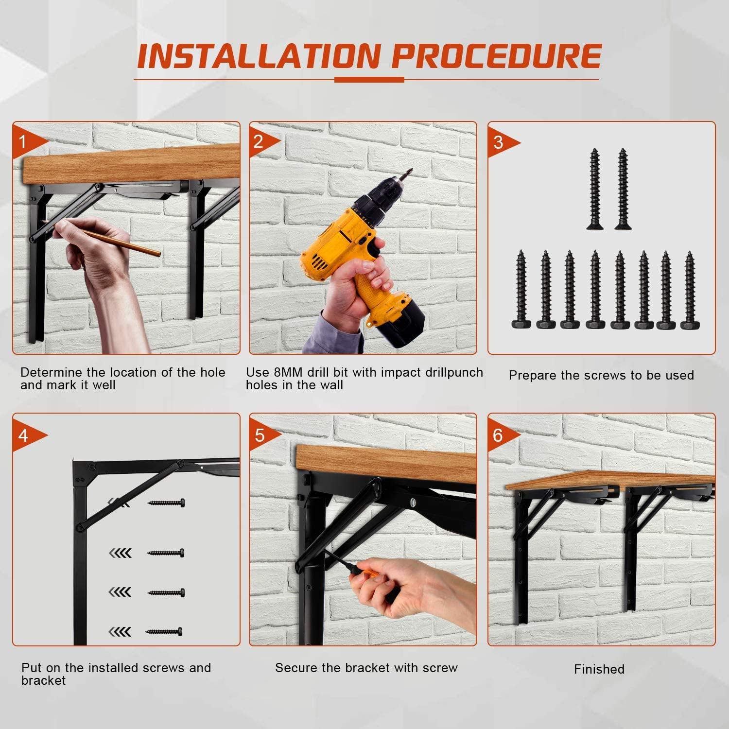 Ultrawall Heavy-Duty 24-Inch Black Folding Shelf Brackets - Adjustable Steel, Max Load 550lb