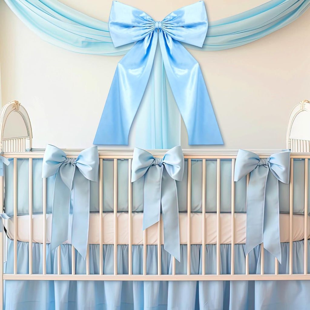 Wavwavw Sky Blue Large Bow Decor - Giant Satin Ribbon Tie for Birthday & Wedding Backdrop (24 x 36 Inches)