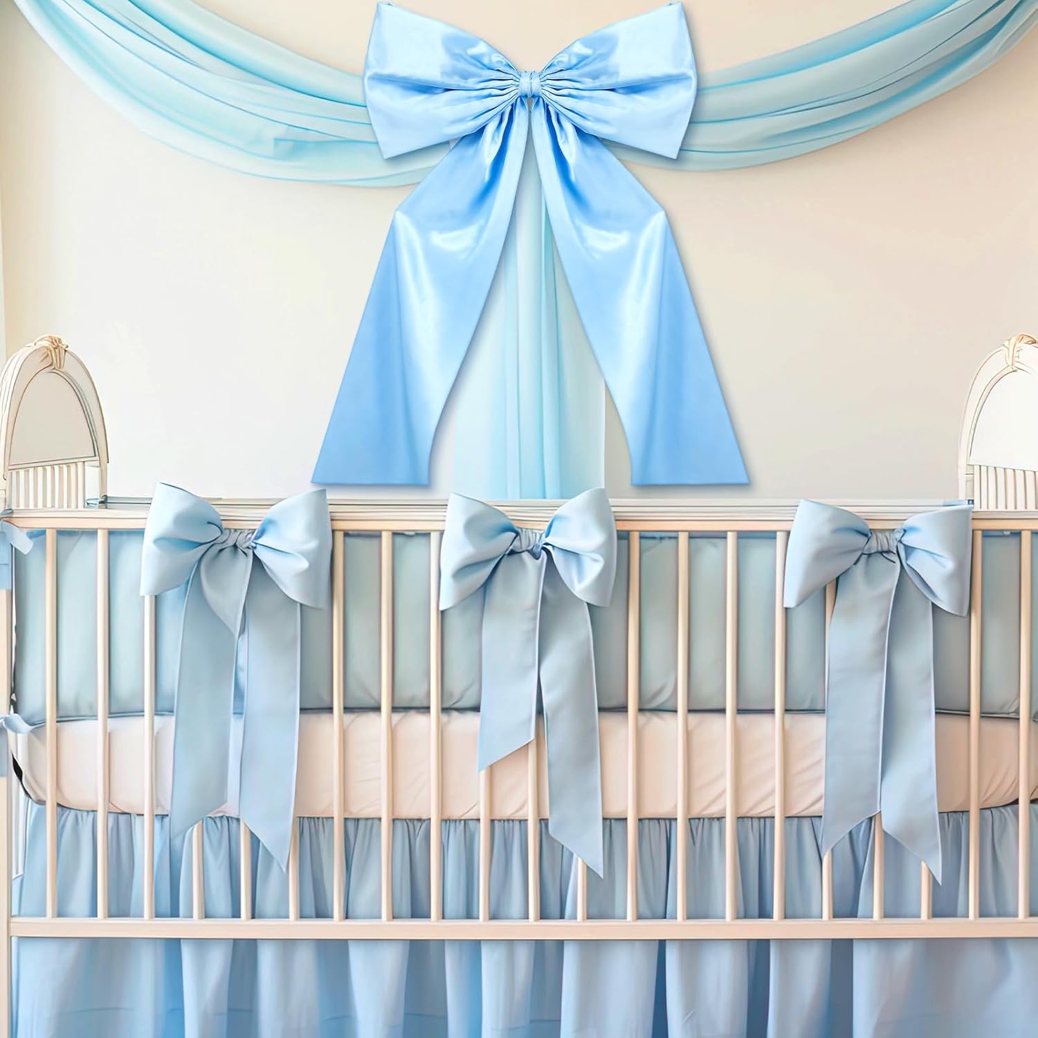 Wavwavw Sky Blue Large Bow Decor - Giant Satin Ribbon Tie for Birthday & Wedding Backdrop (24 x 36 Inches)