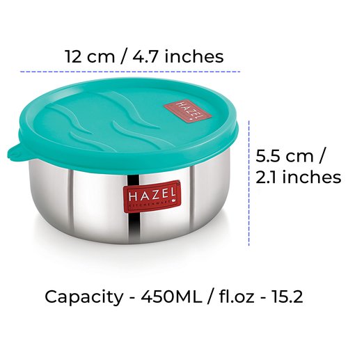 HAZEL Stainless Steel Airtight Storage Containers Set of 4 | 450ml Each | Kitchen Storage Jar | Small SS Containers with Lid for Home & Lunch