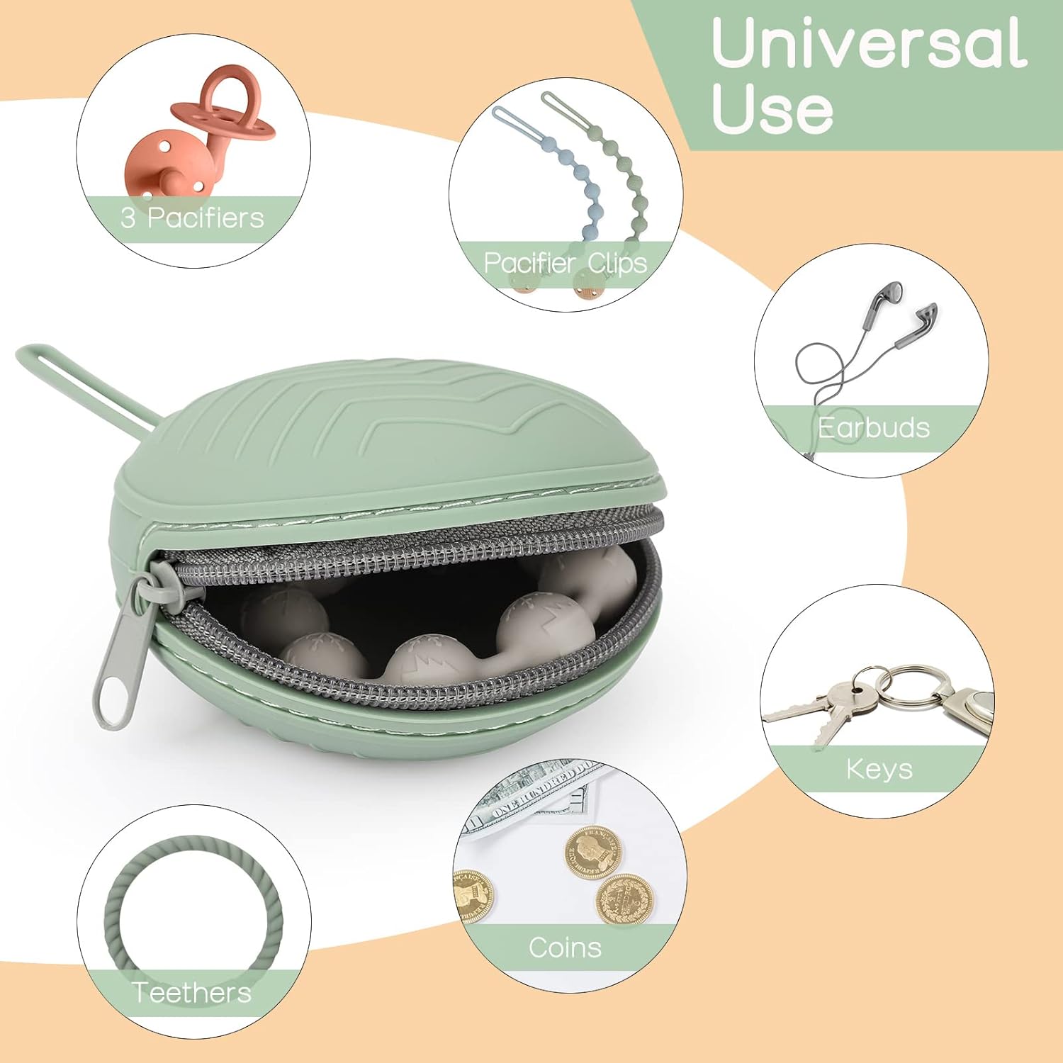 Skiennix Pacifier Holder Case - BPA-Free Silicone Pouch for Boys & Girls | Portable Container (Clay, Dark Grey)