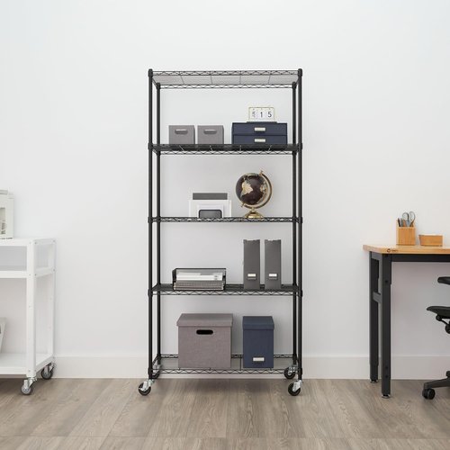5-Tier Adjustable Wire Shelving by [Brand Name] - NSF Certified Kitchen & Garage Storage Rack | 36” x 18” x 72”, Black, 400-2000 lb Capacity